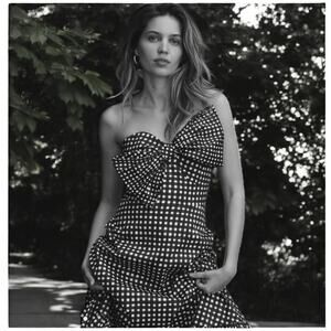 Anthropologie x Hutch Strapless Maxi Dress with Front Bow Black Gingham Size 0